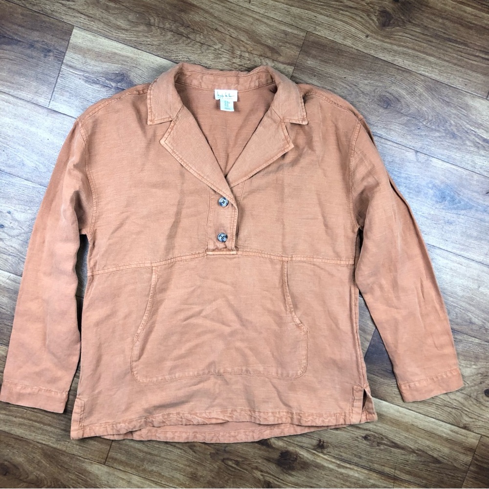 Nicole Miller Rust Brown Linen Blend Shirt Long Sleeve